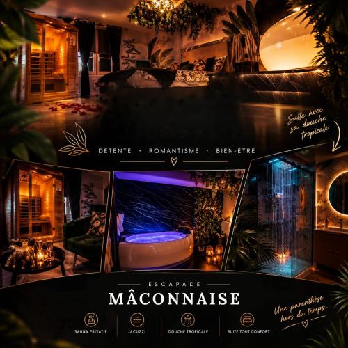 Escapade Mâconnaise - Spa, Sauna, Ciel de pluie tropicale — love room à Mâcon